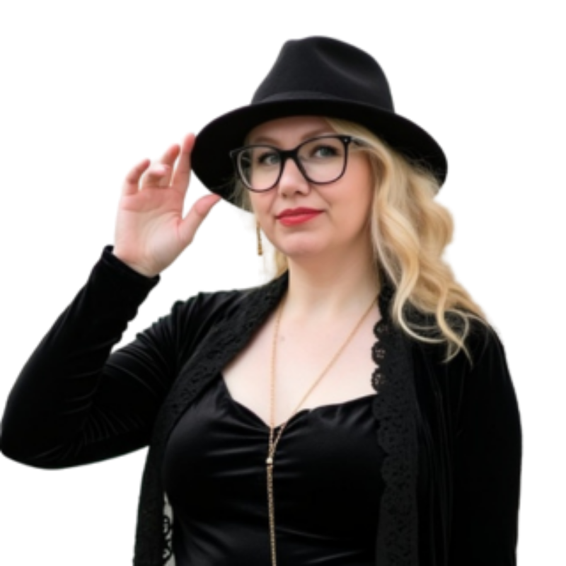 Bex Marketing Witch Bex is spellbinding in an all black ensemble with a black hat.
